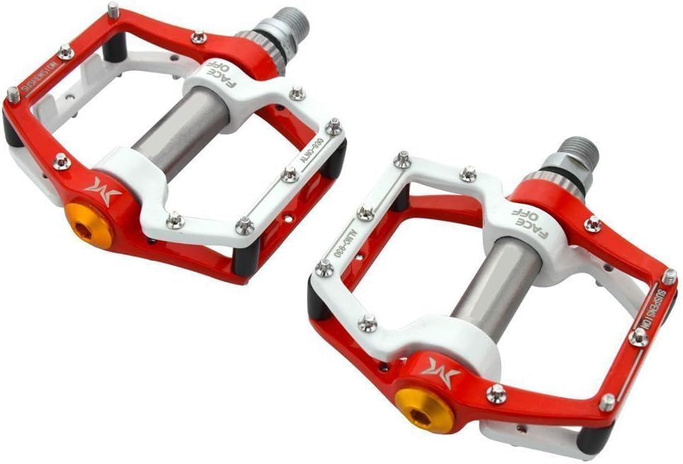 Redlution Bike Pedals Aluminum Alloy CNC bearing Shock Absorption Bicycle Cycling Pedals for Mountain And Road,1 Pair (Red)