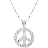 Amanda Rose Collection Diamond Peace Sign Pendant Necklace in Sterling Silver on an 18in Box Chain | Real Diamond Necklaces Gifts for Women