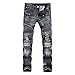 DANT BULUN Men's Ripped Slim Straight Fit Moto Biker Jeans with Zipper Deco (32, Black)