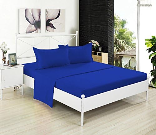 Cotton Sateen Royal Queen Fitted Sheet Only - Premium Quality Combed Cotton Soft & Comfy - Deep Pocket, Hotel Quality By Crescent Bedding (Queen, Royal)