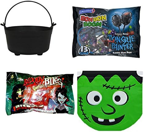 Halloween Black Plastic Witch's Cauldrons , Horror Pops , Bloody Bites, and Draw string Satchel