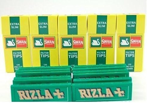 3xGreen Rolling Papers and Swan Extra Slim Filter Tips (600)