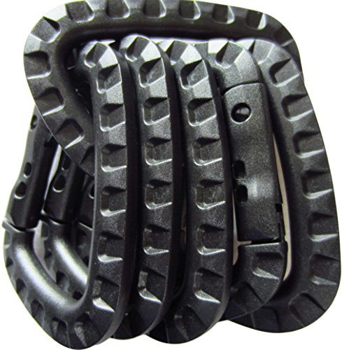 Tactical Carabiner Keychain - Hard Polymer Carabiners Climbing D Rings Light Weight Spring Snap Gear Clip Utility Hooks Backpack Hanging Buckle for Camping Hiking Fishing (Black, 6PCS)