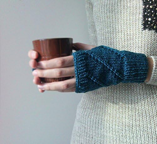 Hand Knit Fingerless Gloves in Petroleum Green - Arm Warmers - Seamless Knit Gloves - Winter Fall Fashion