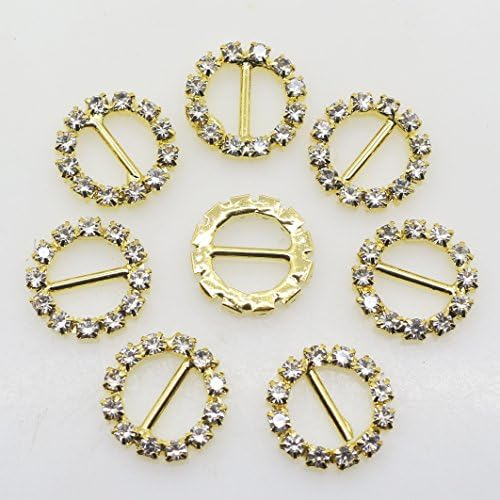 50pcs 16mm Gold Round Shape Rhinestone Ribbon Buckles Diamond Buttons for The Bridesmaids Bouquets Doll Shoes and Dresses