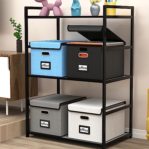 Huolewa Upgraded File Organizer Box with Lid, Collapsible Faux Leather