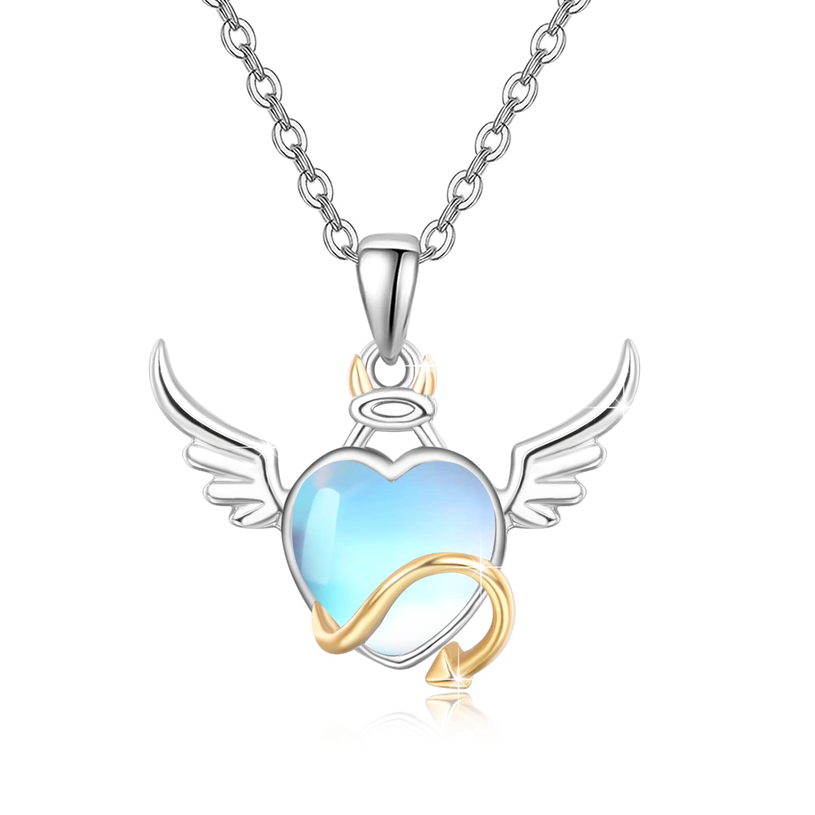 REDSUN Heart Angel Wing Necklace for Women 925 Sterling Silver Guardian Angel Wings Pendant Necklaces Moonstone Pendant ewelry Gifts for Women Girls