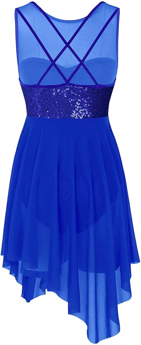 JEATHA Women's Sleeveless Lyrical Ballet Dance Performance Costume Illusion Mesh Squined Tank Leotard Latin Jazz Dresses: Clothing