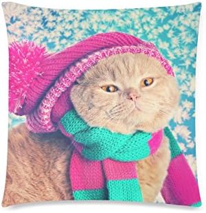 Cute Cat Wear Hat Scarf Rectangle Sofa Home Decorative Throw Pillow Case Cushion Cover Cotton Polyester Twin Side Printing 18"x 18"
