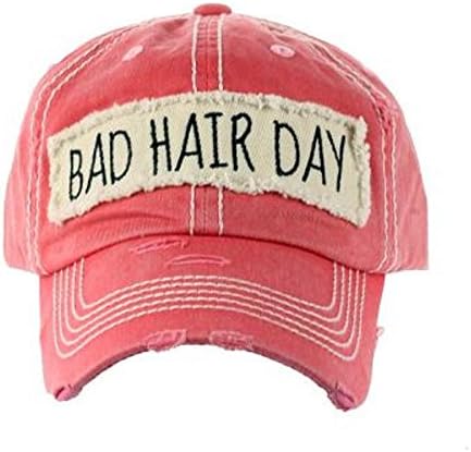 Bad Hair Day Pink Washed Cotton Vintage Ball Cap, Adjustable.