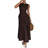 Floerns Women's Sleeveless Tank Dress Crew Neck A Line Evening Long Wedding Guest Dresses