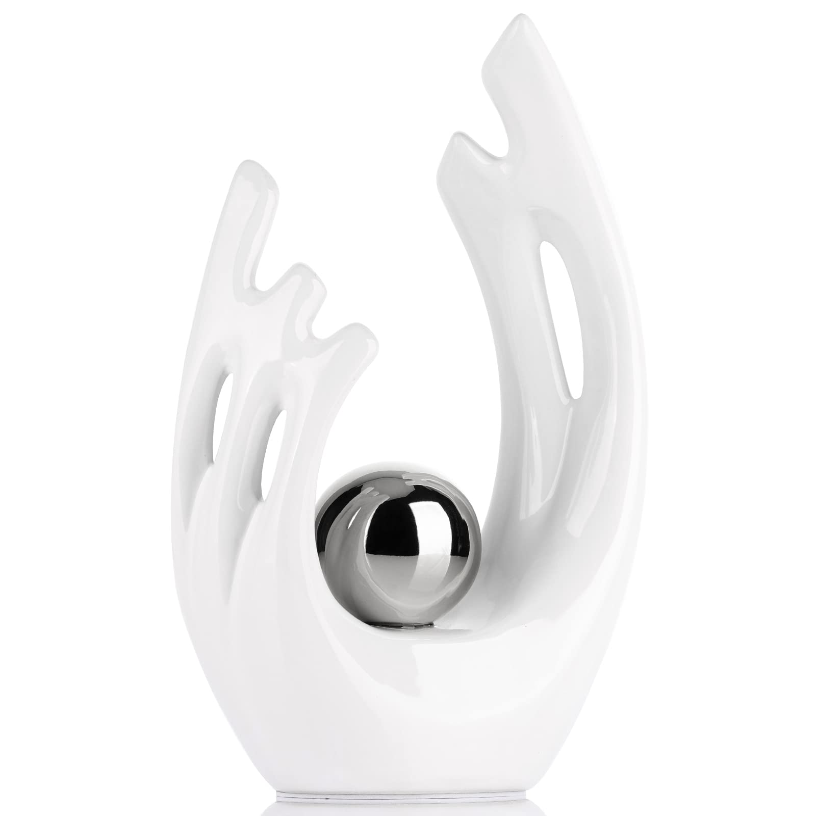 XMGZQ White Ceramic Abstract Statues and Sculptures,White and Sliver Art Ceramic Statues,Modern Home Decor for Living Room,Dining Table, Coffee Table,Shelf, Entrance,Home Desktop Sculpture Home Decor…