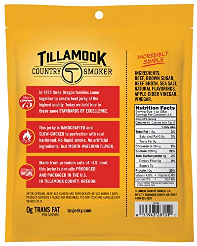 Tillamook Country Smoker All Natural, Real Hardwood Smoked Old Fashioned Beef Jerky, 2.5 oz Bag