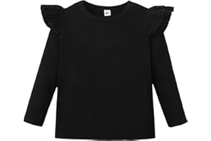 ZFZDRen 12M-14Y Toddler Baby Girls T Shirt Solid Color Blouse Ruffle Top Cotton Casual Tees Plain Shirt