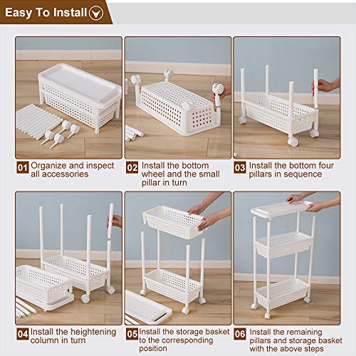 Aogist 3-Tier Slim Storage Cart Utility Storage Tower Mobile Shelving Unit Storage Cart for Kitchen Bathroom Bedroom Office Laundry Room Narrow Places