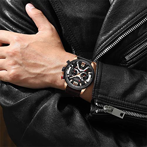 LUCAMORE Men's Quartz Chronograph Waterproof Date Watches Business Casual Sport Design Leather Band Strap Wrist Watch for Men