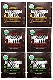 Four Sigmatic Mushroom Arabica Coffee Sampler - Mushroom Mocha (Chaga and Cacao), Mushroom Coffee with Cordyceps and Chaga, Mushroom Coffee with Lion's Mane and Chaga (6 Packets) - USDA Organic, Vegan