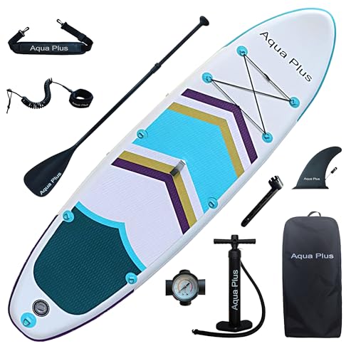 Aqua Plus 15cm Thick Inflatable SUP for All Skill Levels Standing Paddle Board, Paddle, Pump, ISUP Travel Backpack, Leash, Shoulder Strap
