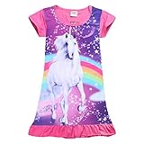 YIJODM Comfy Girls Unicorn Printed Rainbow Princess Casual Dress Nightgown Nightie For Toddler