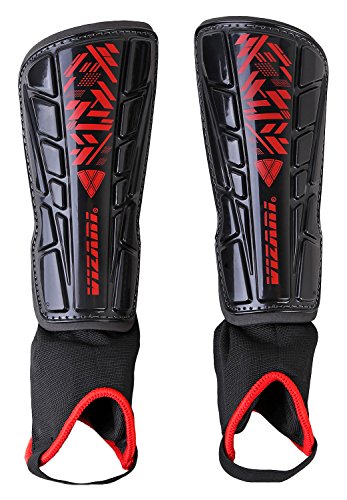 Vizari Malaga Soccer Shin Guards | Soccer Gear | Lightweight Protective Gear | Easily Adjustable Straps | Black/Red M