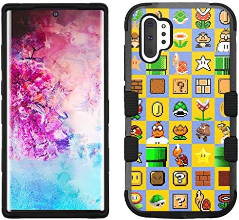 Galaxy Note 10 Plus Case, Hard+Rubber Dual Layer Hybrid Heavy-Duty Rugged Impact Cover Case for Samsung Galaxy Note 10 Plus (6.8") - Super Mario #Icons