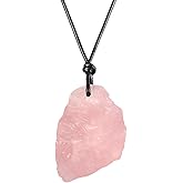 TUMBEELLUWA Pack of 2 Natural Gemstone Necklace Cord Raw Crystal Pendant Healing Stone Jewelry, Natural Rose Quartz
