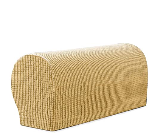 Set of 4 Elastic Armrest Covers Soft Polyester Non-Slip Furniture Protector for Chair, Armchair, Sofa (Beige)