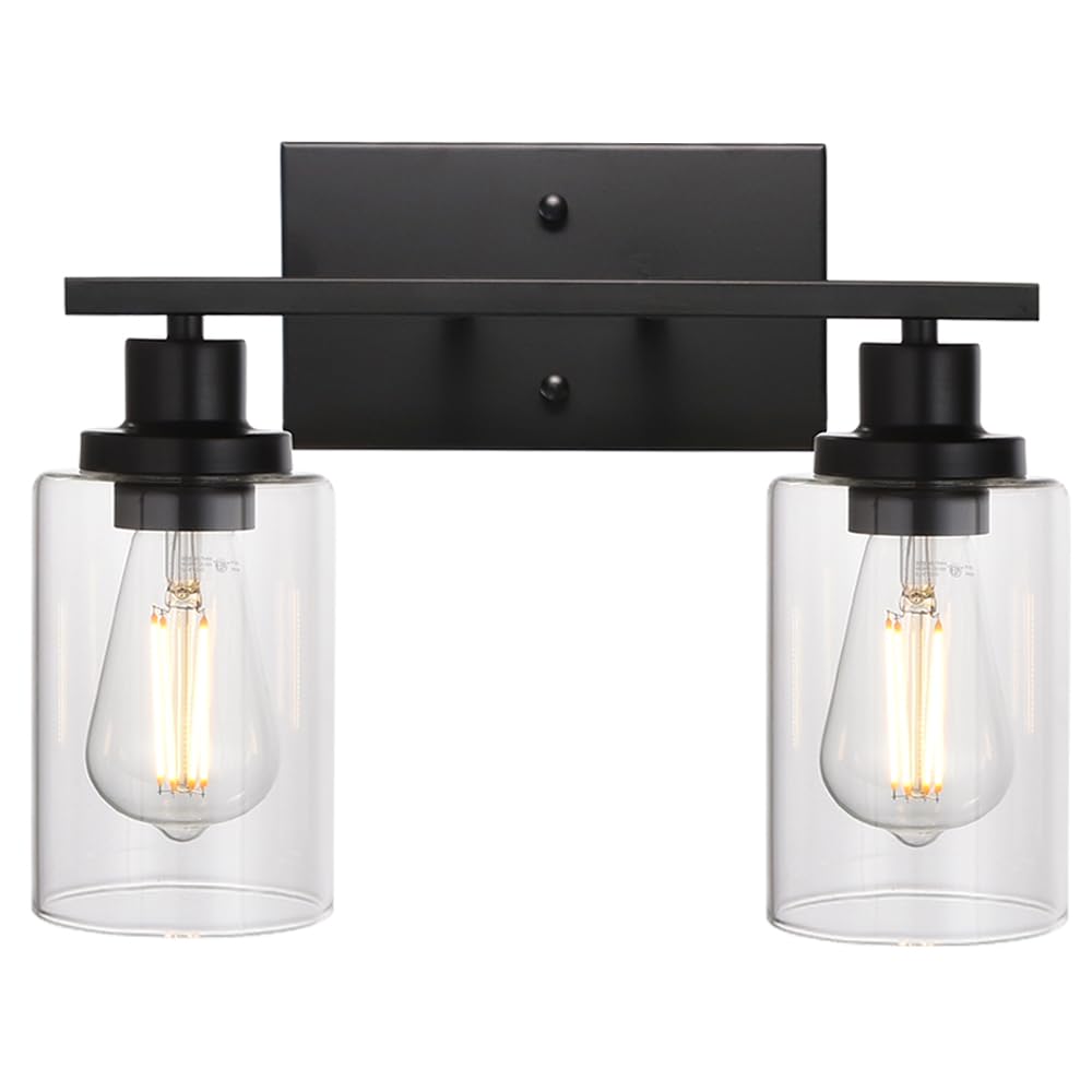 Photo 1 of MELUCEE 2-Light Black Wall Sconce Industrial Vintage with Clear Glass Shade and Metal Base, Bathroom Vanity Lights Hallway Light Fixture Sconces Wall Lighting (Patent No.: US D963914 S)