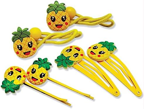 Cute Hair Set for Baby Girls and Toddlers Funny Lovely Pin Clip Elastic for Kids Ladybug Pony Pineapple Slug Frog Figures Birthday Party Casual 3 pack (6 Piece)