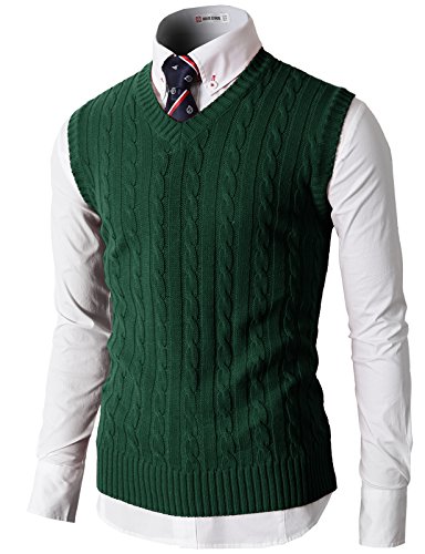 H2H Men's V Neck Pullover Sweater Cotton Casual Sweat Dress Green US M/Asia L (KMOV037)