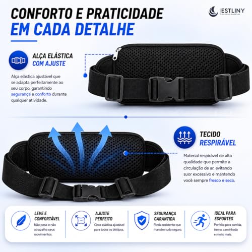 Pochete porta Celular Neoprene Slim, Exercícios, Academia, corrida, pochete esportiva, ombro, doleira, bolsa cintura Sports, transversal porta passaporte (Preto)