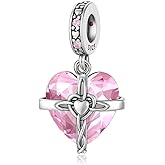 Aurevella 925 Sterling Silver Cross Charms Dangle Beads Heart Birthston Charm for Bracelet and Necklace,Birthday Christmas Women Jewelry Gifts