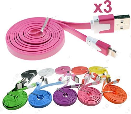 3 Pack USB Data Cable for iPhone 6, iPhone 6 Plus, iPhone 5, 5c, 5s, iPod Nano 7, iPod Touch 5, iPad 4, iPad 5, iPad Air, iPad Mini, iPad Mini Retina (Noodle Rose)