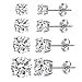 925 Sterling Silver Cubic Zirconia Classic Basket Prong Set Eternity Stud Earrings, 4 pairs 3-6mm