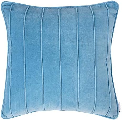 Poetry Of Hands Cotton Velvet Kamya Sky Blue Color Striped Cushion Cover with Zipper Closure, Suitable for Sofa, Bed, Home, Office || Pack of 1 || Size 16"x16" || Color- Sky Blue ||
