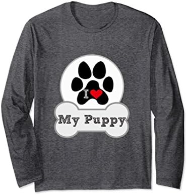 Unisex I love my Puppy Paw T-Shirt - Dog Lover Tee - Long Sleeve 2XL Dark Heather