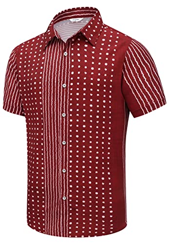 Simmashah Mens Hawaiian Shirt, Short Sleeves Button Down Beach Clothing, Unisex Summer Flamingos Casual Aloha Floral Shirts 045 Red S