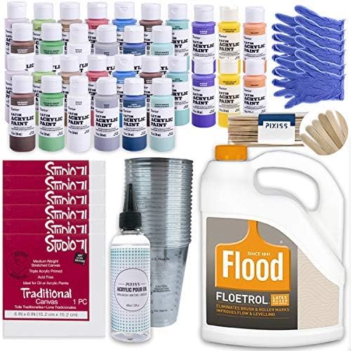 Ultimate Acrylic Paint Pouring Bundle 1 Gallon Floetrol, 50x Cups