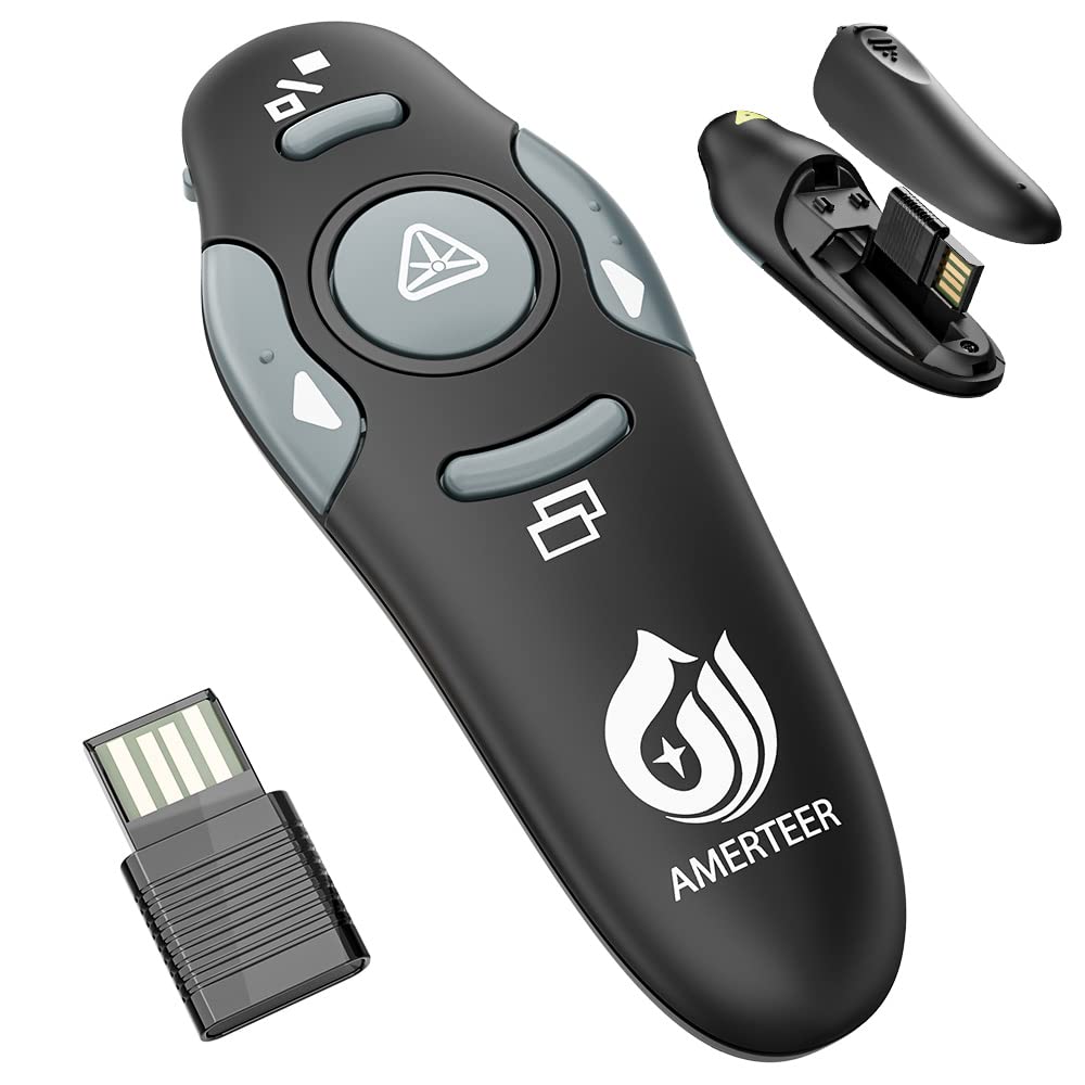 AMERTEER Presentation Clicker for PowerPoint, Wireless Presenter Remote 2.4GHz PowerPoint Clicker for Office, Classroom, and Meetings