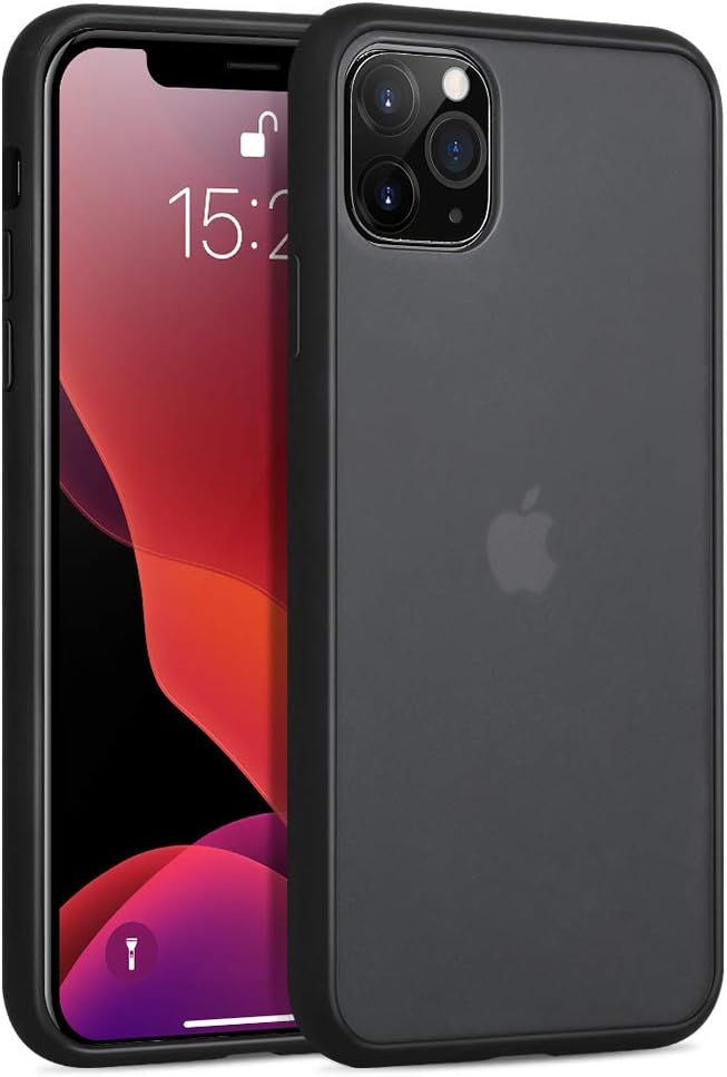memumi Hybrid Case for iPhone 11 Pro Max Translucent Matte Back Cover with Soft TPU Edges [Shockproof Grade Certified] D3O Material Shockproof for iPhone 11 Pro Max Case Matte Translucent Black