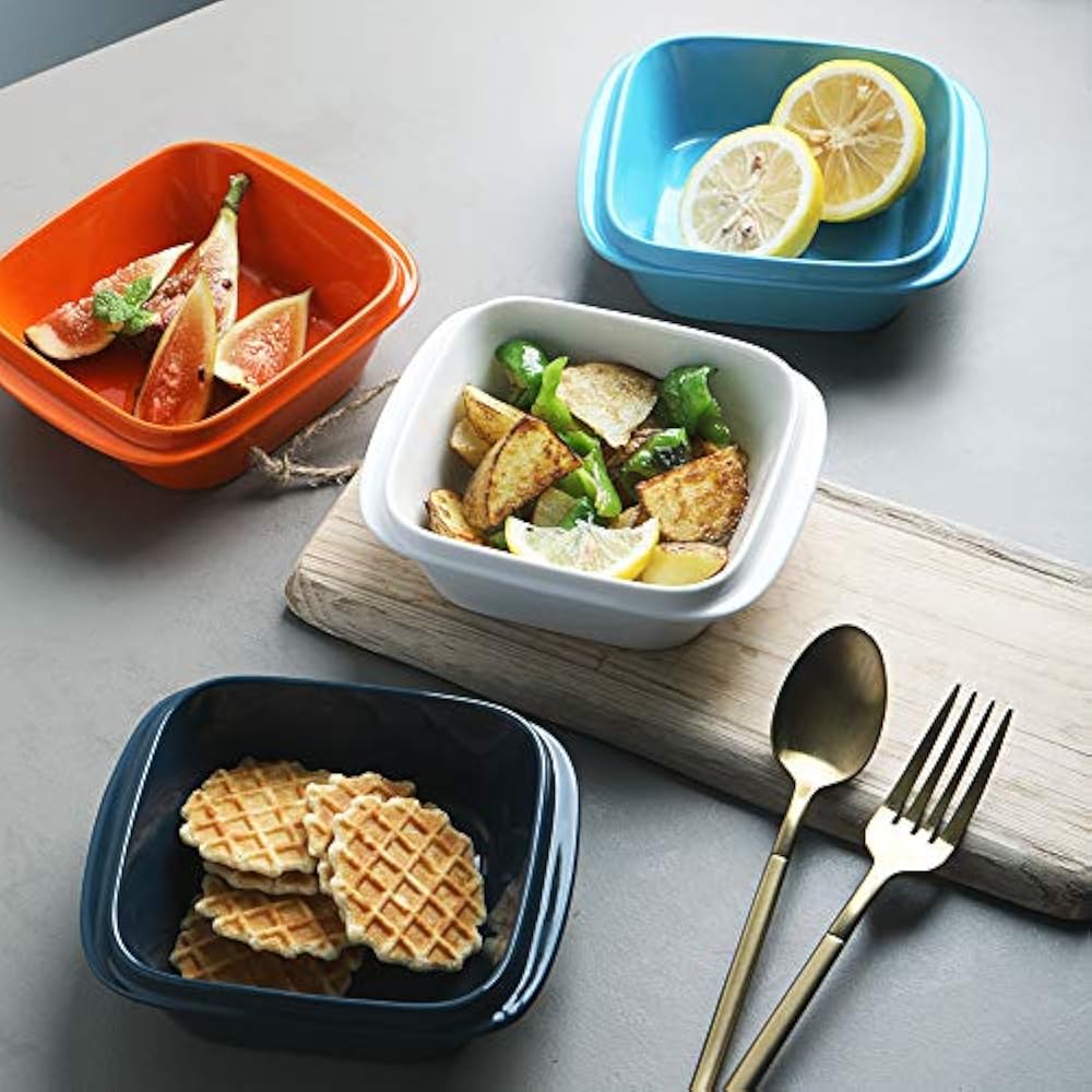 Porcelain 10oz Square Ramekins With Handle For Baking, Souffle Dishes