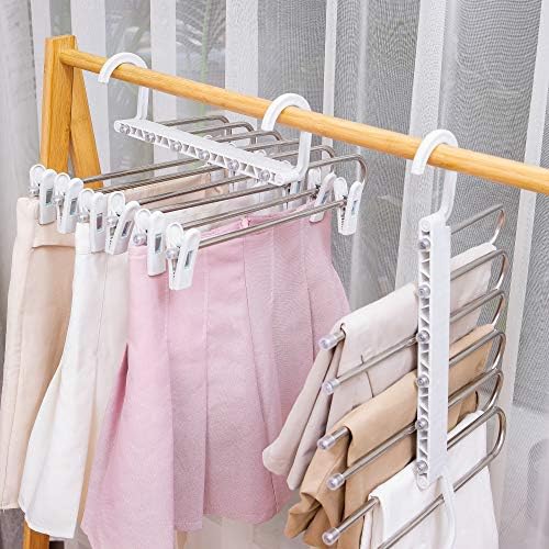 ハンガー ズボン収納 スラックスハンガー 販売実績no 1 滑り止め ステンレス鋼 マルチハンガー 皺防止 6段 2本セット ホワイト2本セット 省スペース クロゼット収納