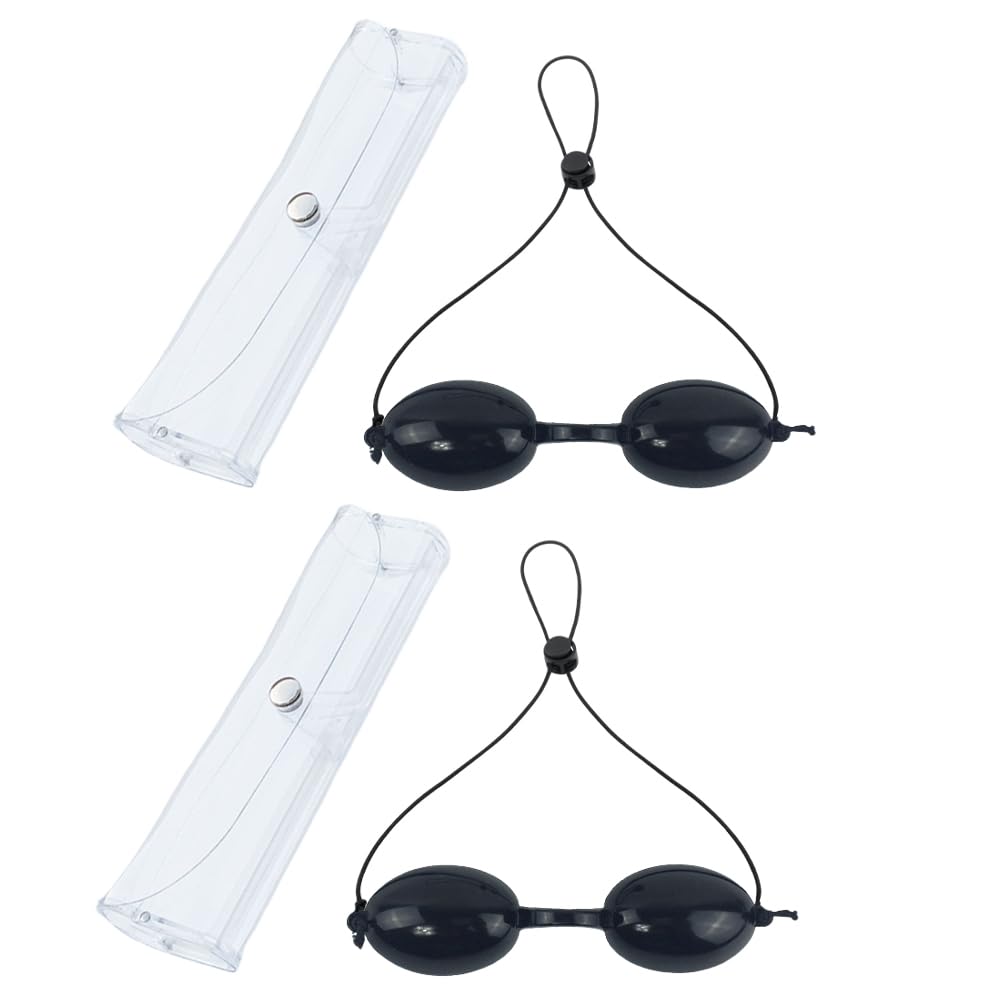 ByPaCrow 2 Pcs Safety Tanning Goggles IPL Eye Patch Red Blue Light Eye Protection Sunbed Eyewear with Transparent Bags Eyepatch Eyeshields for Patients in IPL, UV, Infrared LED Light Therapy (Black)