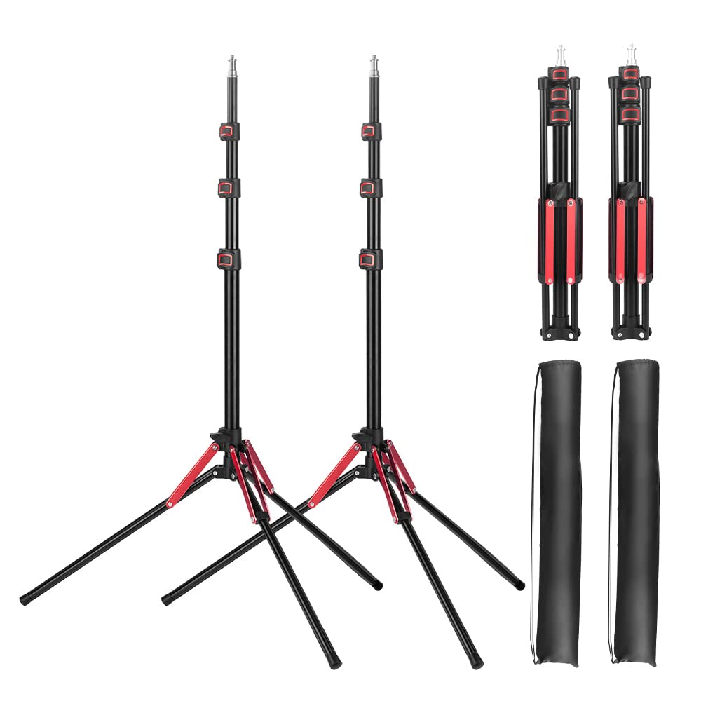 YAYOYA ライトスタンド 三脚 2本入り ストロボ スタンド 189cm アルミ製+ABS 軽量 ライトスタンド 撮影 コンパクト 照明 スタンド 逆向き折り畳み 1/4ネジ付き 照明 三脚 4段伸縮 持ち運び便利 リングライトスタンド 投光器 スタンド 収納長49CM 収納バッグ付き 三脚スタンド 一眼レフ/スマホ/アクションカメラ兼用 黒と赤色 の商品画像