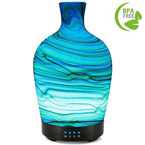 COOSA 100ml Glass Aromatherapy Essential Oil Diffuser Cool Mist Humidifier with 4 Time Setting and 7 Color Changing LED Lights for Home Office Bedroom Living Room (Multicolor-3)