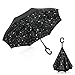 Ylovetoys Grey Star Inverted Umbrella Double Layer Folding UV Proof and Wind-Proof Inverted Umbrella with 'C' Shaped Hand for Car Outdoor, Black Star