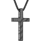 Kvekstio Cross Necklace for Men, Black American Flag Cross Pendant Necklace for Teen's Graduation, Bible Verse Baptism Gift