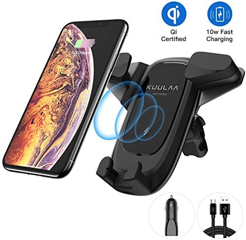 Kuulaa Wireless Car Charger,Qi Fast Wireless Charger Car Vent Mount Phone Holder 360° Rotating,10W for Galaxy s9/s9+/s8/s8+/s7/s6,Standard charge for iPhone 8/8 Plus/X/XS/XR (Black)