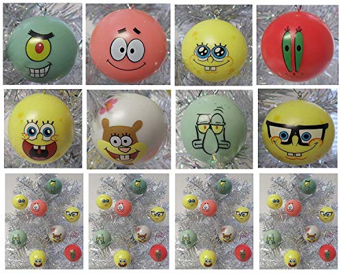 SpongeBob SquarePants 8 Piece Holiday Christmas Tree Ornament Set Featuring 2" Ornaments of SpongeBob, Squidward, Sandy Cheeks, Patrick, Mr. Krabs, and Plankton - Shatterproof Plastic Ornaments are Around 2" Tall and Wide