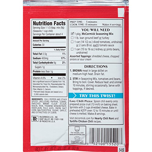 McCormick Chili Seasoning Mix Packet, Mild, 1.25 oz(Pack of 24